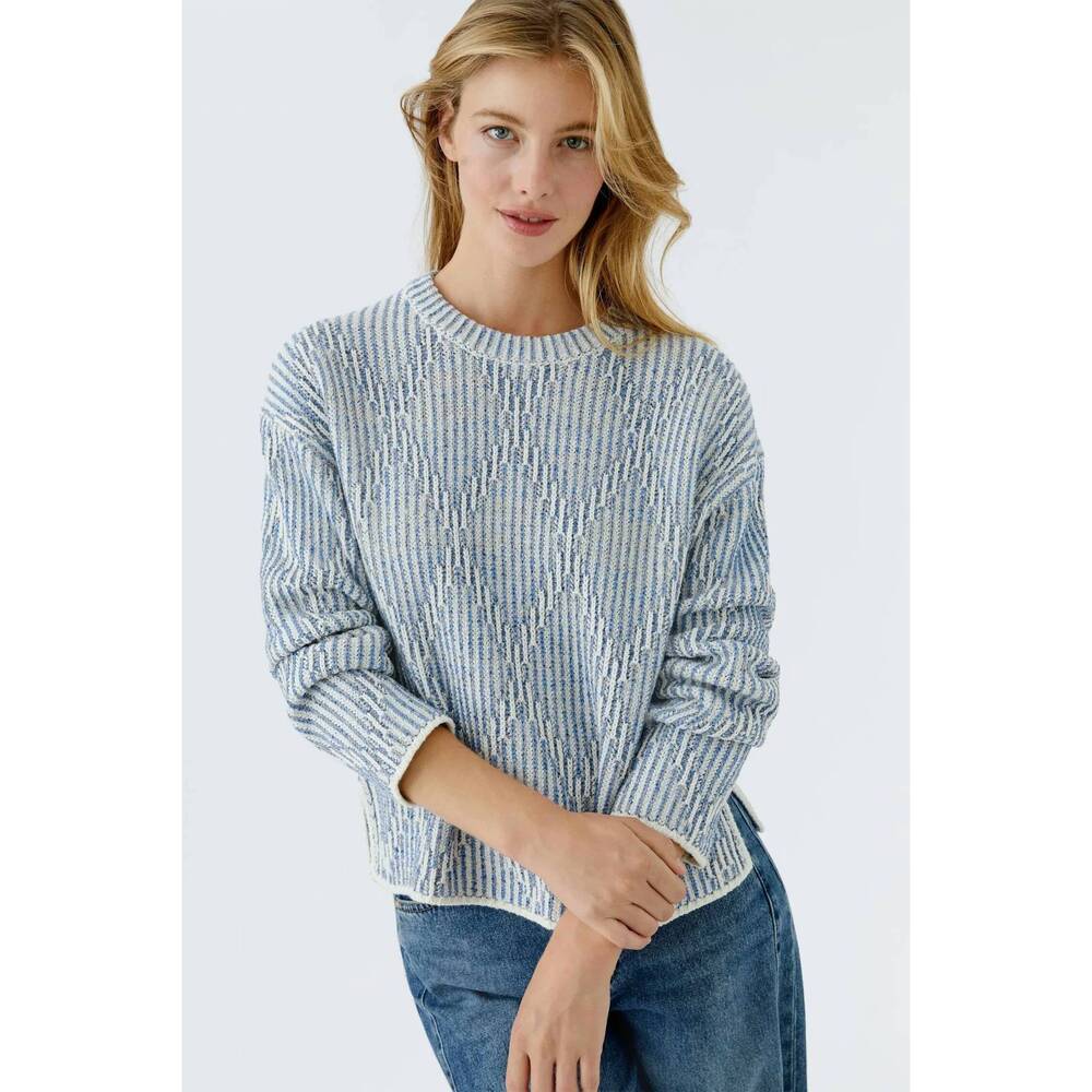 NEW OUI yarn mix sweater in light blue/white